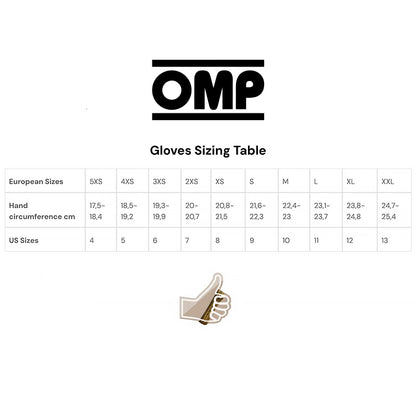 OMP glove sizing table