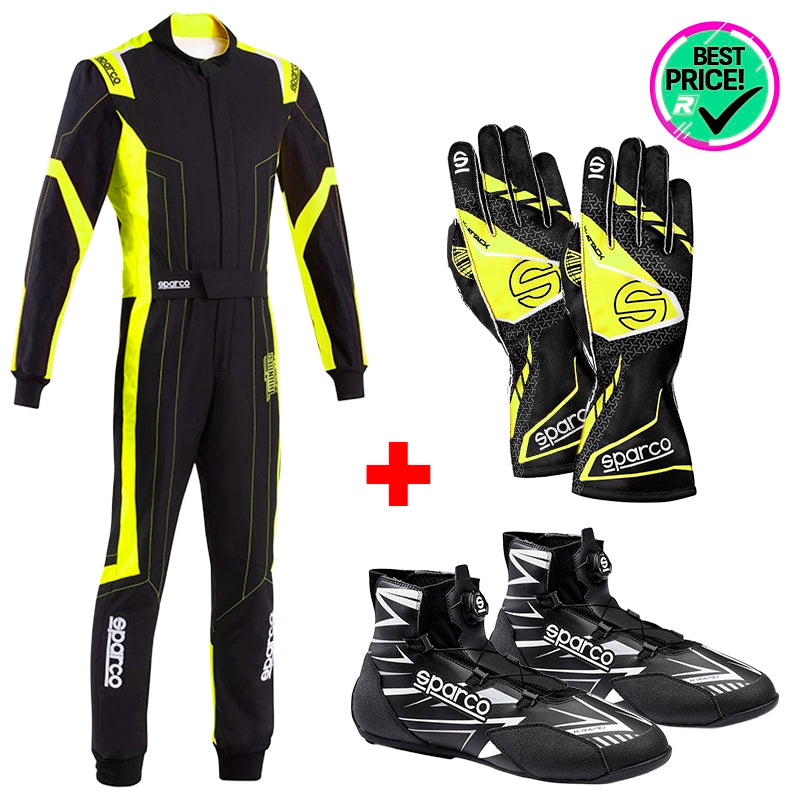 Pack Karting FIA: Sparco - Tuta Thunder Advanced + Scarpe K-Rapid + Guanti K-Attack