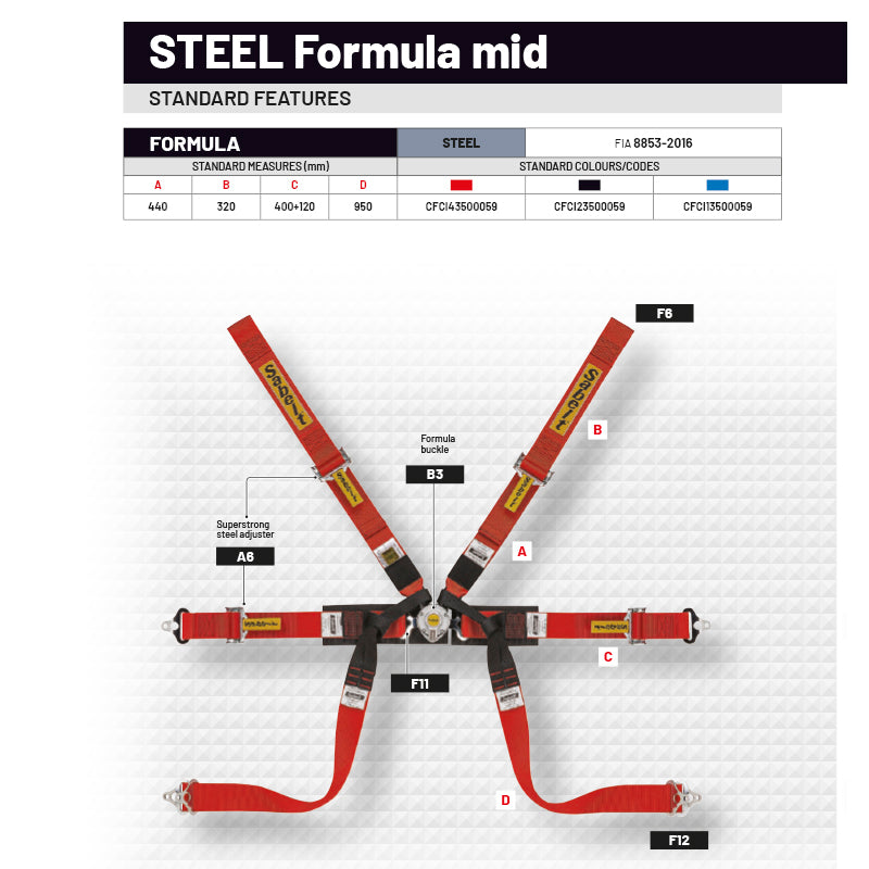 Cintura Sabelt - 6 punti Formula mid FIA 8853-2016 (red - CCS622FRUN1) - Ravasicorse