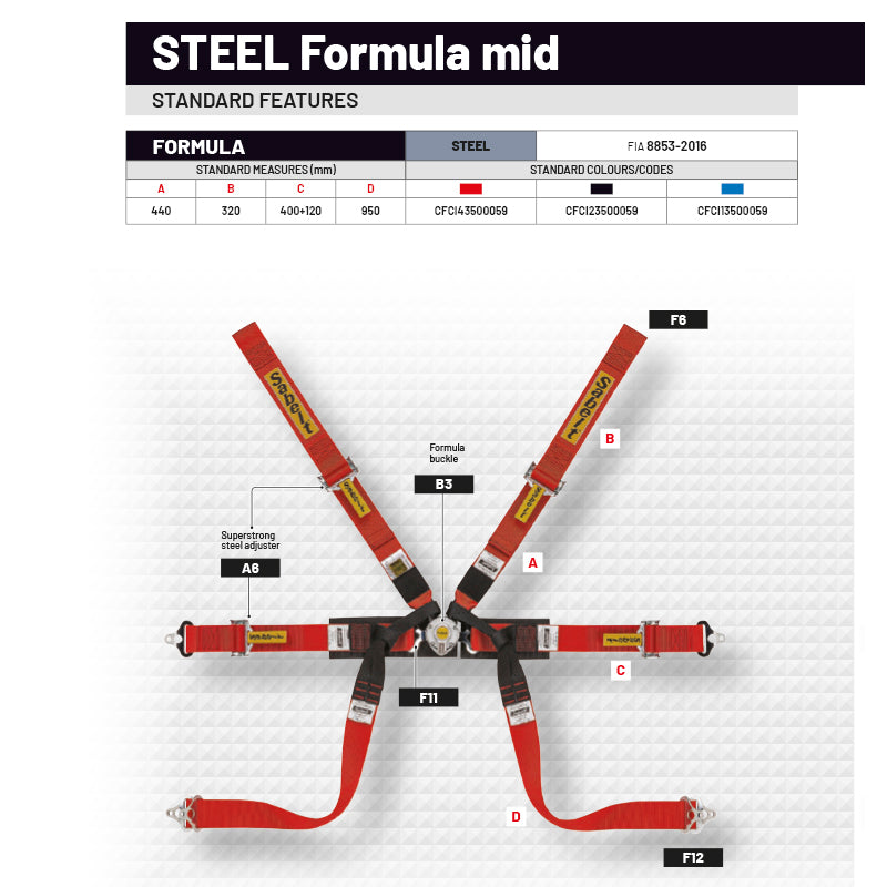 Cintura Sabelt - 6 punti Formula mid FIA 8853-2016 (red - CCS622FRUN1)