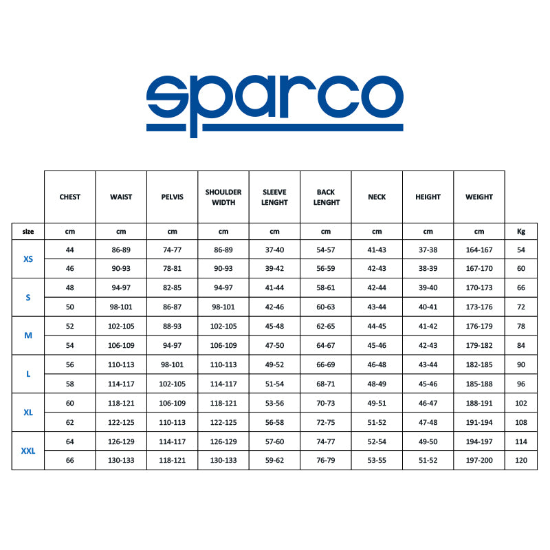 Sparco size charts