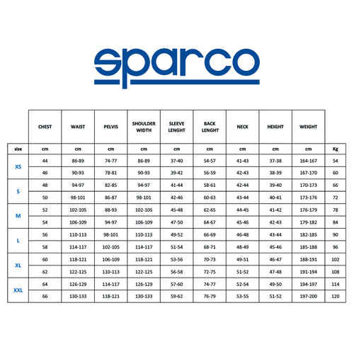 Sparco size charts