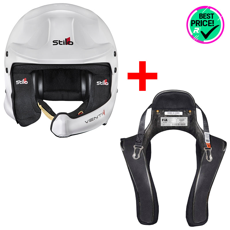 PROMO PACK: Stilo - VENTI4 WRC Composite white Rally (FIA 8859-2024) + Hans - Club & Sport 2 Composite - Ravasicorse
