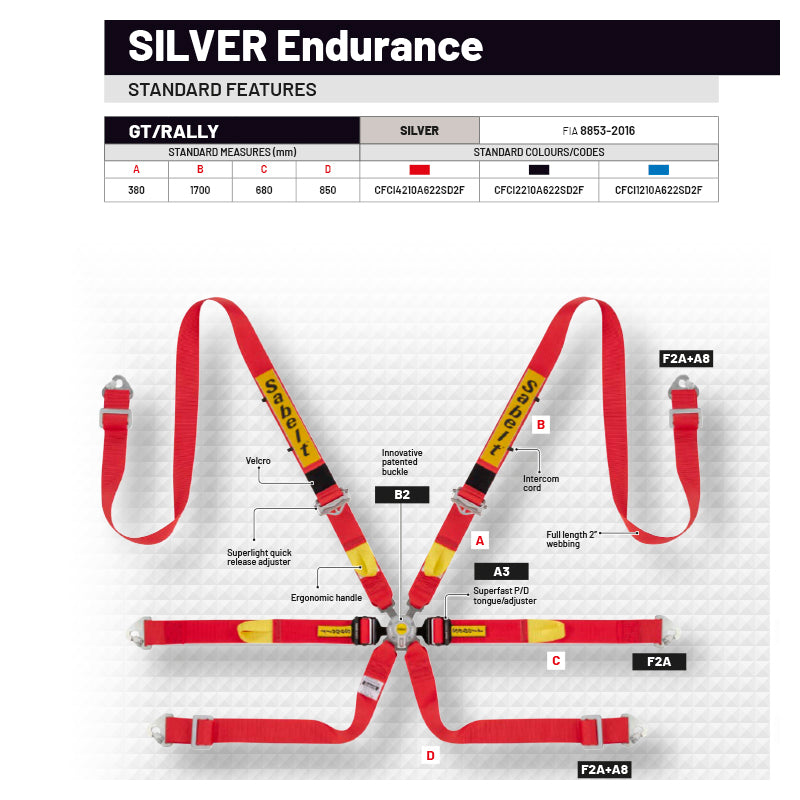 Cintura Sabelt - 6 punti Endurance FIA 8853-2016 (red)