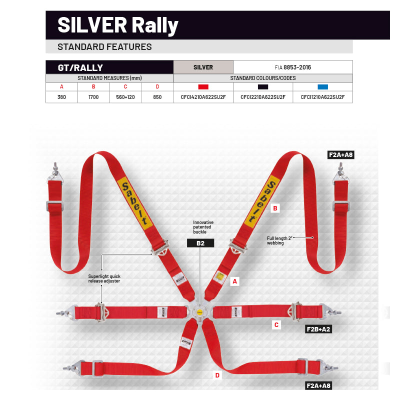 Cintura Sabelt - 6 punti Rally FIA 8853-2016 (red)