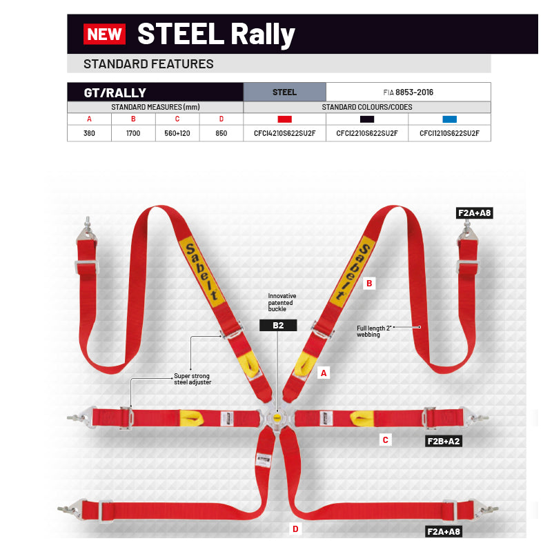 Cintura Sabelt - 6 punti Rally FIA 8853-2016 (red)