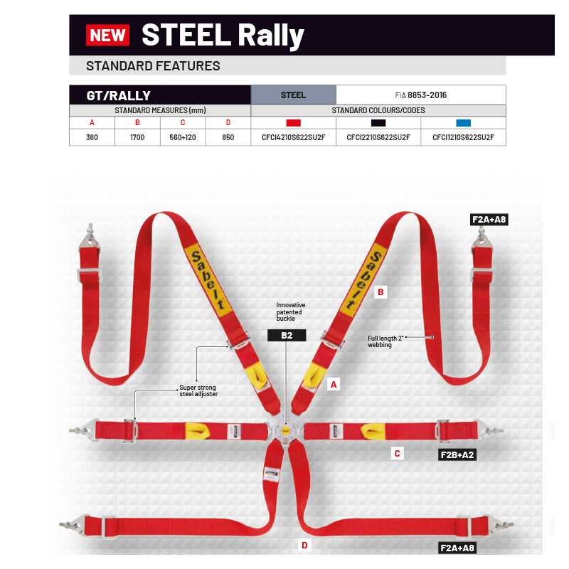 2 x Cintura Sabelt - 6 punti Rally FIA 8853-2016 (red - CCS622SRUN) - Ravasicorse