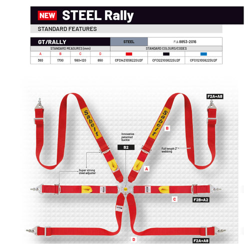 2 x Cintura Sabelt - 6 punti Rally FIA 8853-2016 (red - CCS622SRUN) - Ravasicorse