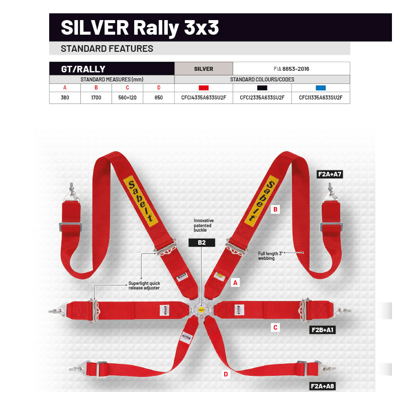 Cintura Sabelt - 6 punti Rally 3x3" FIA 8853-2016 (red)