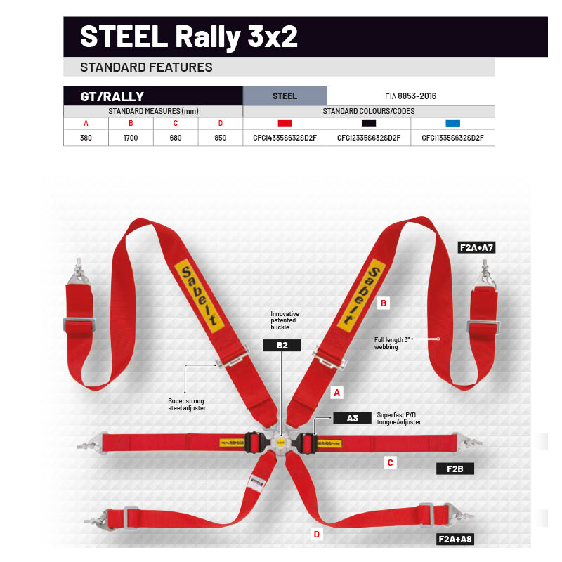 Cintura Sabelt - 6 punti Rally 3x2" FIA 8853-2016 (red)