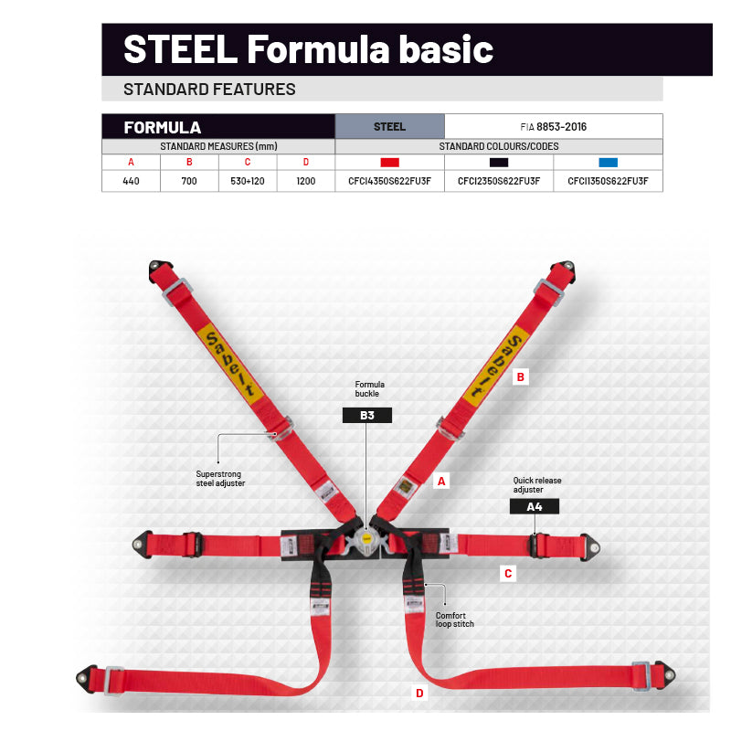 Cintura Sabelt - 6 punti Formula basic FIA 8853-2016 (red - CCS622FRUN) - Ravasicorse