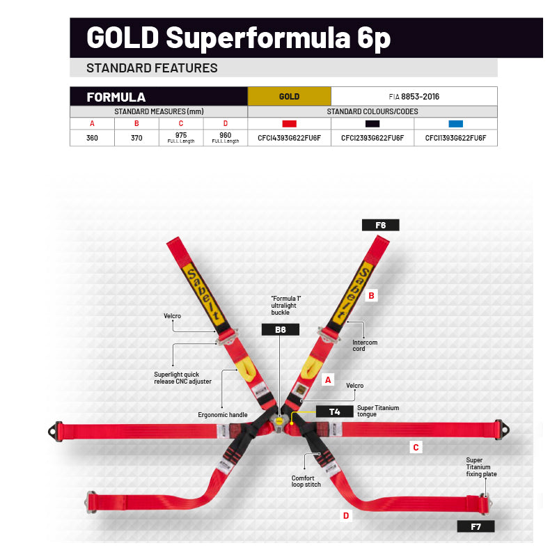Cintura Sabelt - 6 punti Superformula FIA 8853-2016 (red)