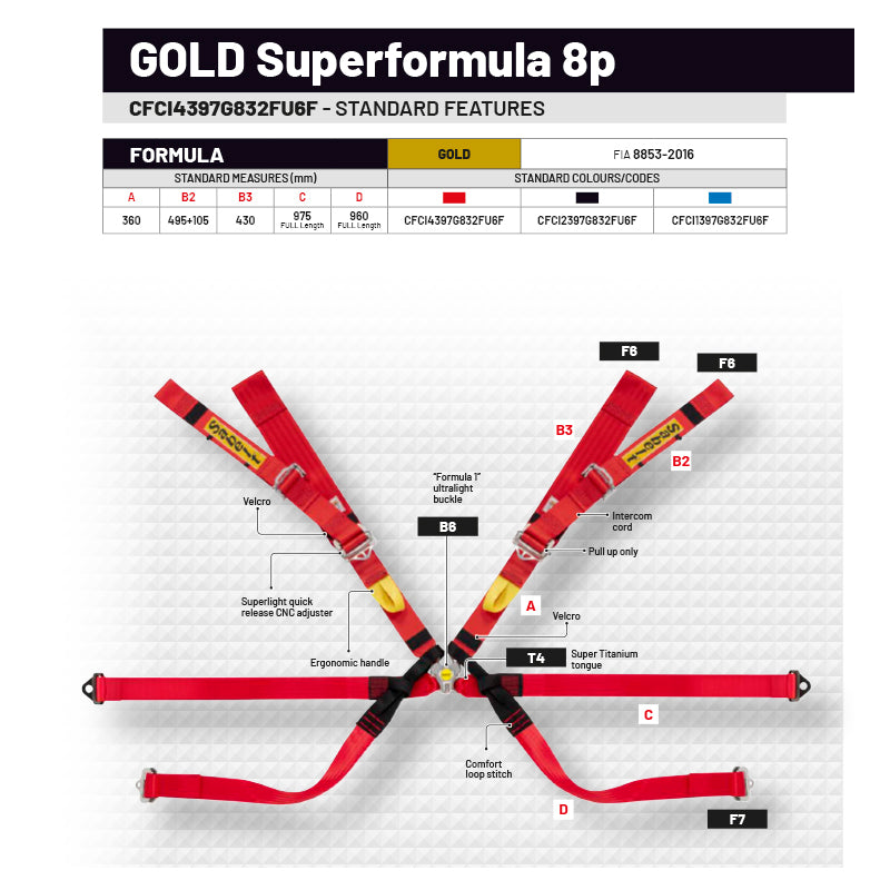 Cintura Sabelt - 8 punti Superformula FIA 8853-2016 (red) - Ravasicorse
