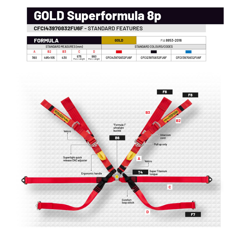 Cintura Sabelt - 8 punti Superformula FIA 8853-2016 (red)