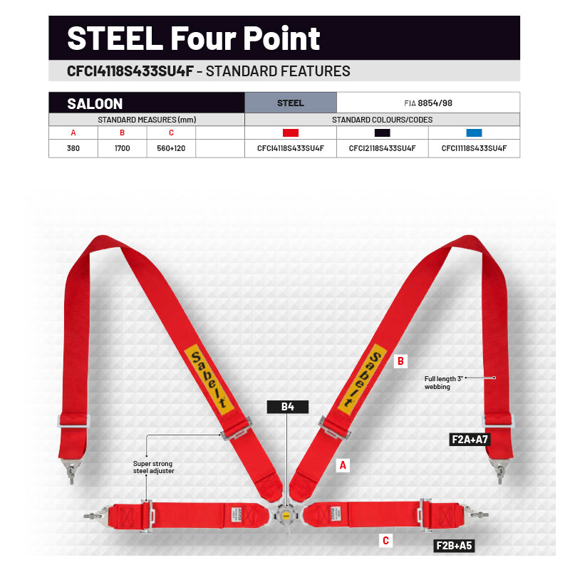 Cintura Sabelt - 4 punti GT/Rally FIA 8854/98 (red)